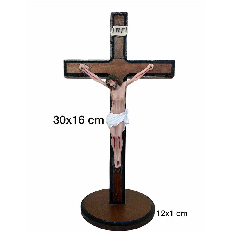 Crucifixo De Mesa 16cm Cristo De Resina Cruz Madeira