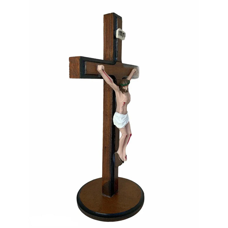 Crucifixo De Mesa 16cm Cristo De Resina Cruz Madeira