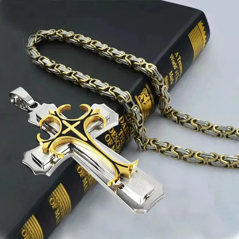 Cordão Crucifixo Aço Inoxidável - Corrente Veneziana de 3mm de largura