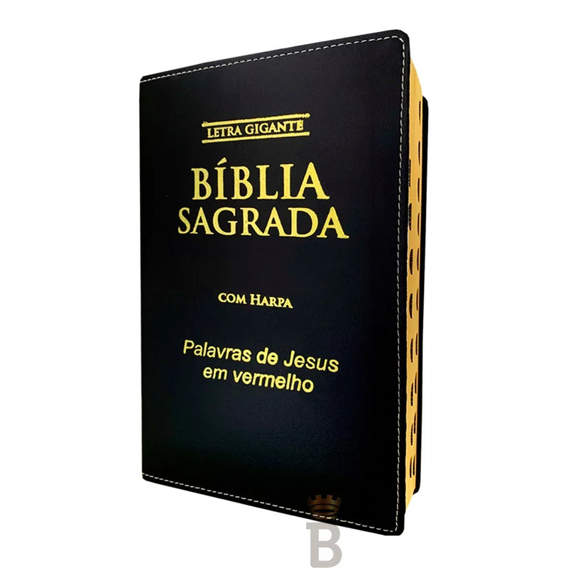 Biblia Sagrada Letra Gigante Luxo Popular - Preta - C/ Harpa E Palavras De Jesus Em Vermelho